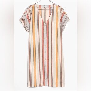 Madewell Button-Front Easy Linen Dress in Towel Stripe 2X
